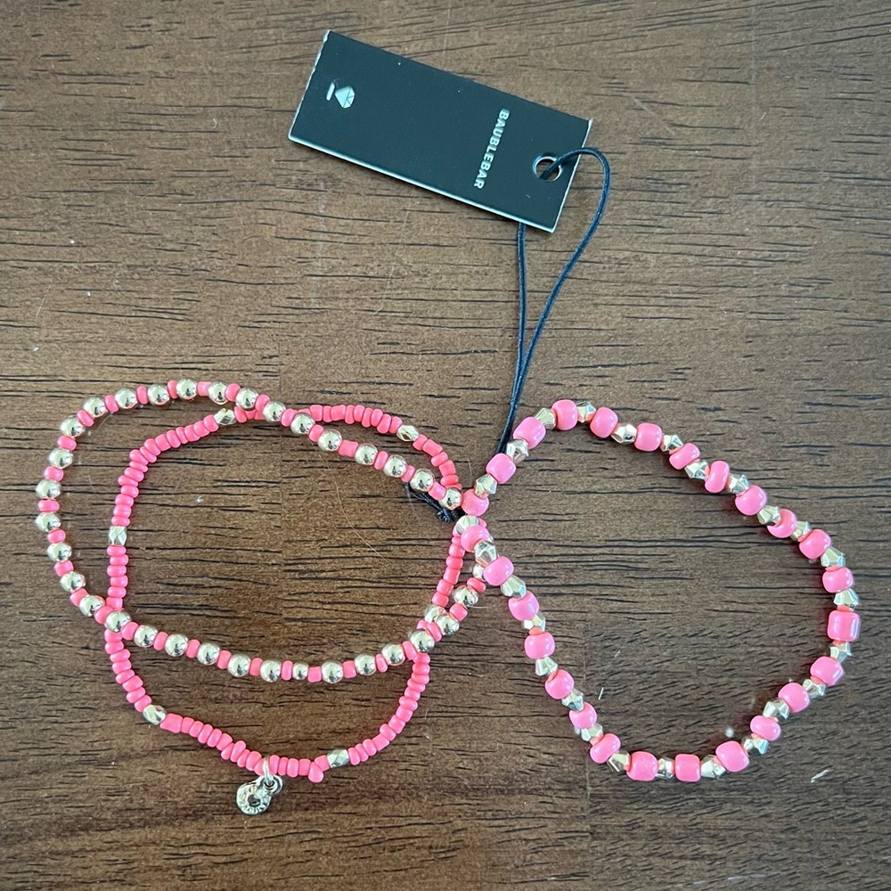 BaubleBar Set of 3 coral & gold Beaded Stretch Bracelets